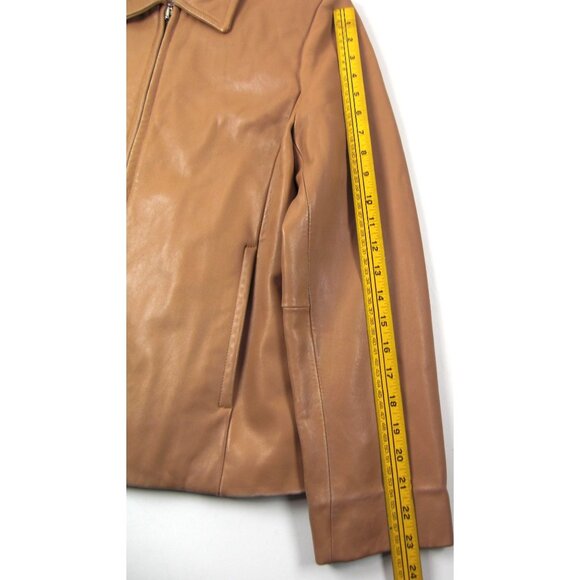 Juliet Michelle Women's Soft Lamb Skin L Brown Mustard Leather Zip up Jacket Coa - Picture 11 of 12